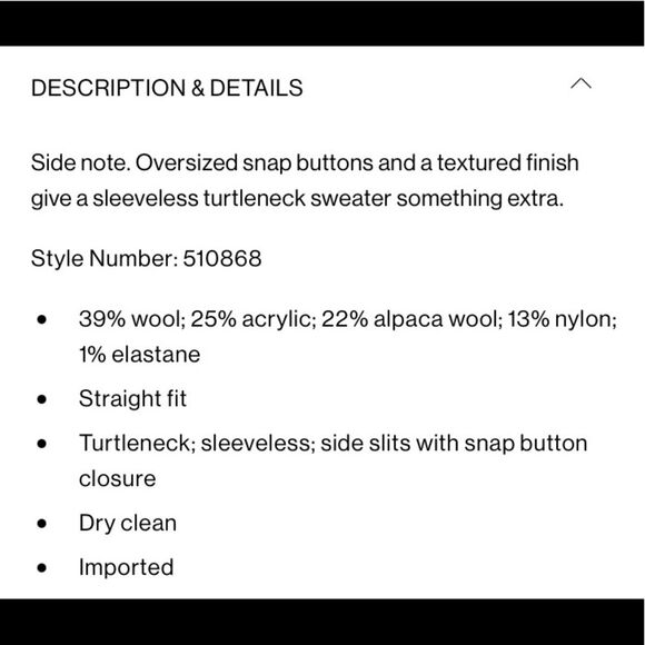 Club Monaco Black Sleeveless Turtleneck Sweater Wool Blend Side Snaps XS - Picture 9 of 14